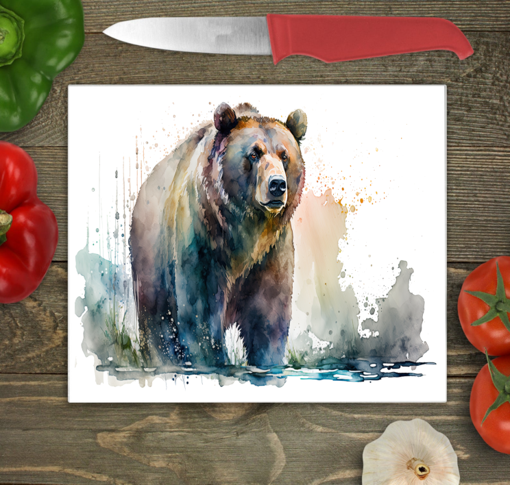 Grizzly Bear Glass Chopping Board, Brown Bear Cutting Board